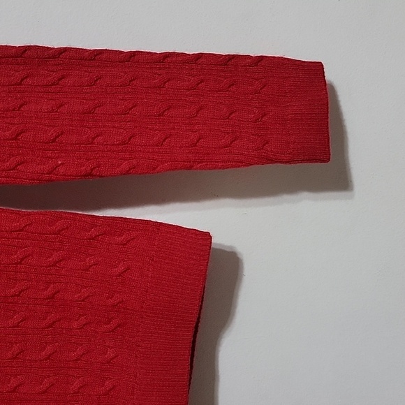 New Express 100% Cashmere Cable Knit Sweater Ribbed Hem Trim Hot Red - Picture 2 of 8